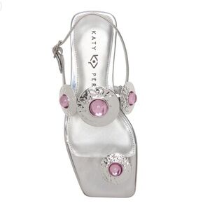 NEW Katy Perry Cami Stone Sling Sandals Square Pink Jewel Back Silver Shoes 8